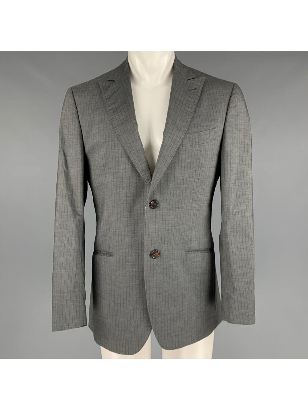 ETRO Size 40 Grey Brown Stripe Cotton Single breasted Sport Coat